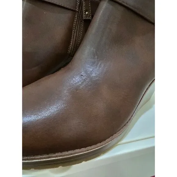 DR SCHOLLS Brown Anti-Odor 1/2" Platform Wedge Buckle Booties Comfort 11 M - Picture 10 of 10